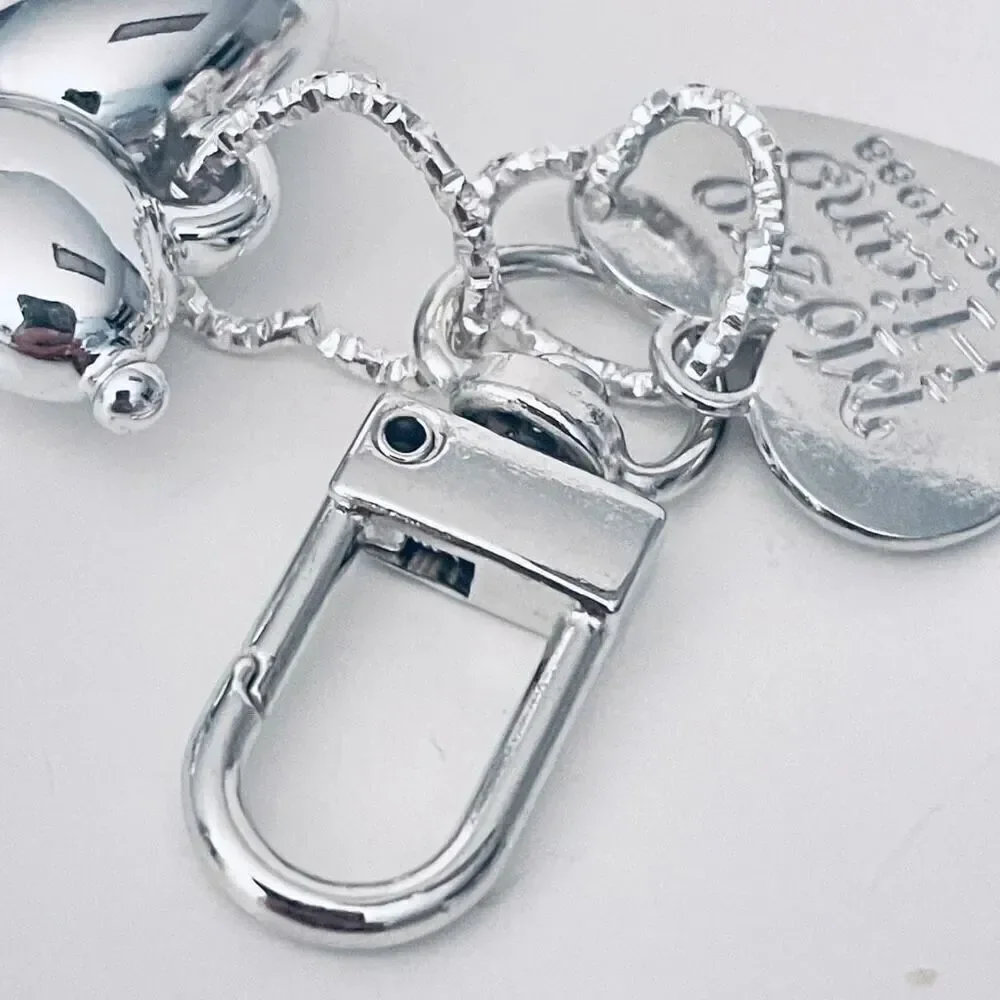 NWT Gorgeous Silver Metal Trendy Laser Balloon Art Dog Shiny Keychain Bag Charm